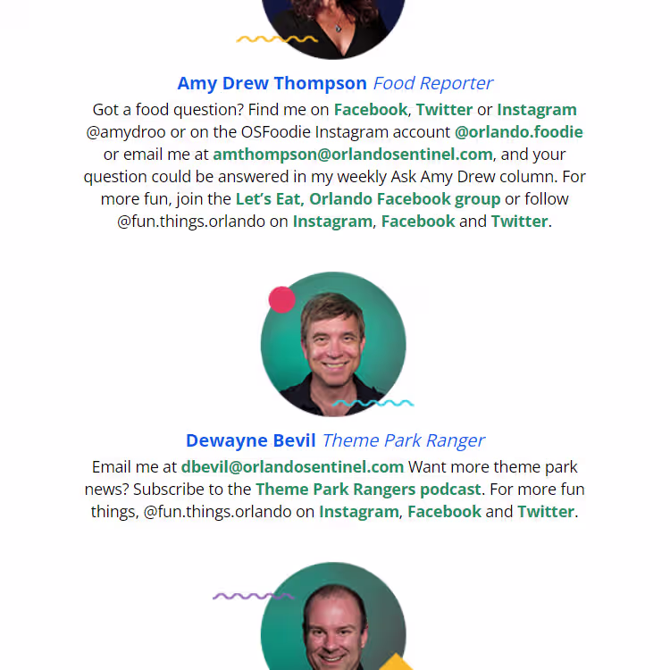 Meet the Team section with profile photos and bios for Amy Drew Thompson and Dewayne Bevil.